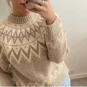 For The Republic Geometric Knit Sweater in Cream and Brown